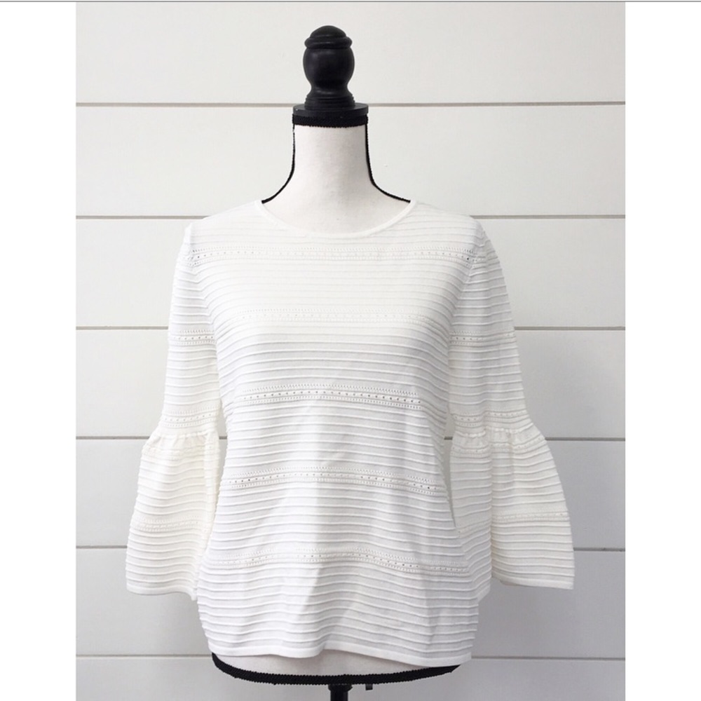 White House Black Market Drama Sleeve Pointelle Sweater - Picture 4 of 7